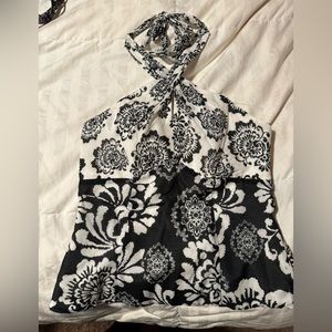 White House Black Market Monochrome Floral Halter Tank Top
